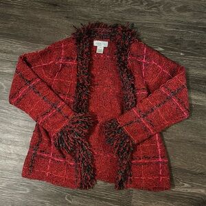 Women's Red Fringed Sweater